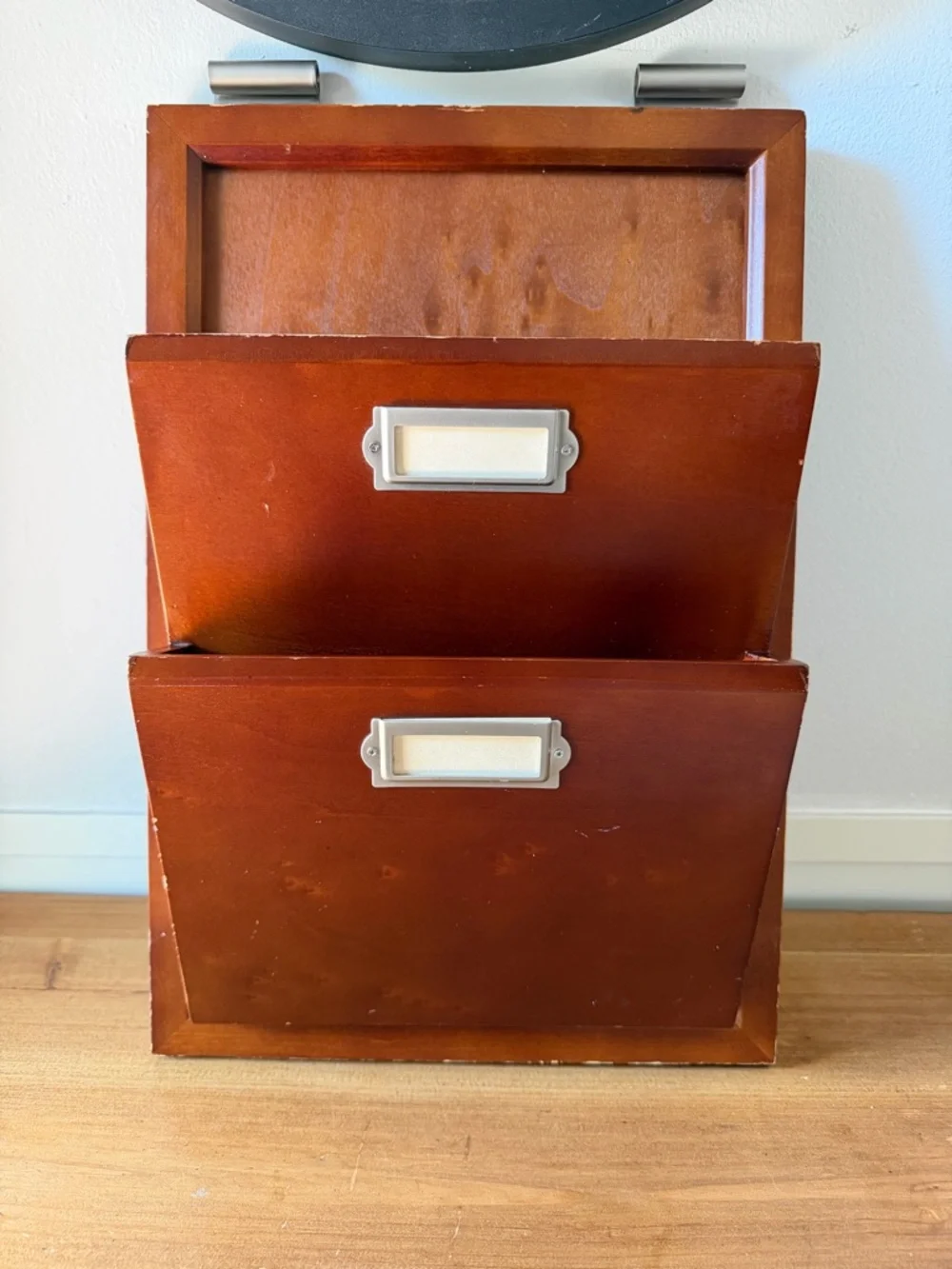 Pottery Barn Cherry Brown Two-Tier Wall File Organizer